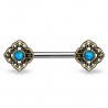 Piercing téton barbell 61 - Vintage jaune avec turquoise C