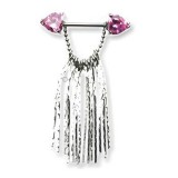 Piercing téton barbell 42 - Coeur rose avec chainettes