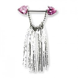 Piercing téton barbell 42 - Coeur rose avec chainettes