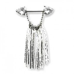 Piercing téton barbell 42 - Coeur transparent avec chainettes