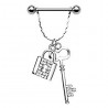 Piercing téton barbell 23 - Serrure et clé strass transparents