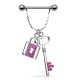 Piercing téton barbell 23 - Serrure et clé strass roses