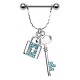 Piercing téton barbell 23 - Serrure et clé strass bleu-clair