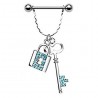 Piercing téton barbell 23 - Serrure et clé strass bleu-clair