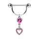 Piercing téton barbell 40 - Deux coeurs pendants strass roses