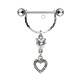 Piercing téton barbell 40 - Deux coeurs pendants strass transparents