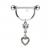 Piercing téton barbell - Deux coeurs pendants avec strass transparents (40)