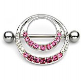 Piercing téton deux cercles avec strass roses (11)
