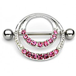 Piercing téton deux cercles avec strass roses (11)
