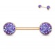 Piercing téton barbell 95 - Gold-ip rose druzy stone lilas