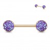 Piercing téton barbell 95 - Gold-ip rose druzy stone lilas