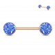 Piercing téton barbell 95 - Gold-ip rose druzy stone bleus