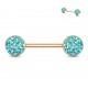 Piercing téton barbell 95 - Gold-ip rose druzy stone verts