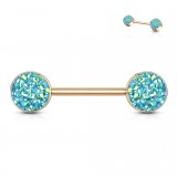 Piercing téton barbell 95 - Gold-ip rose druzy stone verts