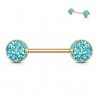 Piercing téton barbell 95 - Gold-ip rose druzy stone verts