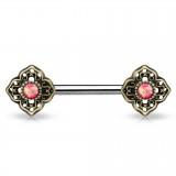 Piercing téton barbell 31 - Vintage jaune bronze opalite rose