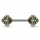 Piercing téton barbell 31 - Vintage jaune bronze opalite verte