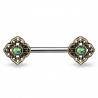 Piercing téton barbell 31 - Vintage jaune bronze opalite verte