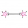 Piercing téton barbell 03 - Zircone étoile rose