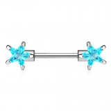 Piercing téton barbell 03 - Zircone étoile bleu-clair