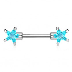Piercing téton barbell 03 - Zircone étoile bleu-clair