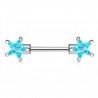 Piercing téton barbell étoile bleu-clair (03)