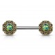 Piercing téton barbell 38 - Vintage B jaune bronze opalite verte