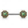 Piercing téton barbell 38 - Vintage B jaune bronze opalite verte