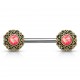 Piercing téton barbell 38 - Vintage B jaune bronze opalite rose