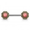 Piercing téton barbell 38 - Vintage B jaune bronze opalite rose