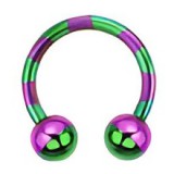 Piercing fer à cheval 73 - Plaqué titane lilas et vert