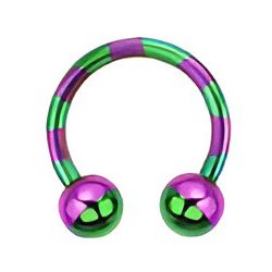 Piercing fer à cheval 73 - Plaqué titane lilas et vert