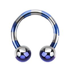 Piercing fer à cheval 73 - Plaqué titane bleu et gris