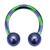 Piercing fer à cheval 73 - Plaqué titane bleu et vert