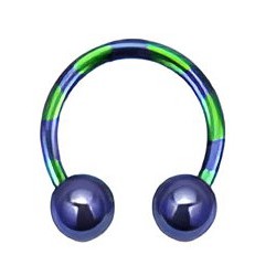 Piercing fer à cheval 73 - Plaqué titane bleu et vert