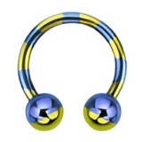 Piercing fer à cheval 73 - Plaqué titane bleu et jaune