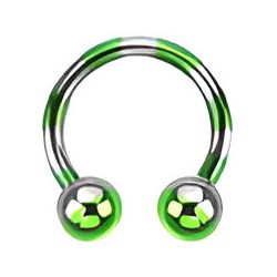 Piercing fer à cheval 73 - Plaqué titane vert et gris