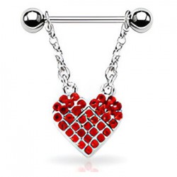 Piercing téton barbell 09 - Coeur strass rouges