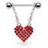 Piercing téton barbell coeur avec strass rouges (09)