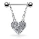 Piercing téton barbell 09 - Coeur strass transparents