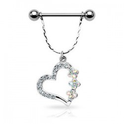 Piercing téton barbell 45 - Coeur et fleurs strass auroras