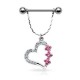 Piercing téton barbell 45 - Coeur et fleurs strass roses