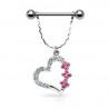 Piercing téton barbell 45 - Coeur et fleurs strass roses