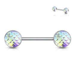 Piercing téton barbell 97 - Peau de lézard nacrée aurora