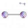 Piercing téton barbell - motif peau de lézard nacré rose (97)