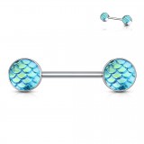 Piercing téton barbell 97 - Peau de lézard nacrée vert