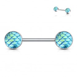 Piercing téton barbell 97 - Peau de lézard nacrée vert