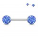 Piercing téton barbell 96 - Druzy stone bleu