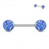 Piercing téton barbell 96 - Druzy stone bleu