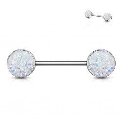 Piercing téton barbell 96 - Druzy stone transparent
